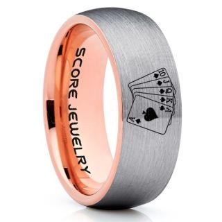 Royal Flush Ring, Ace of Spades Royal Flush Card Suit Ring, Texas Holdem Poker Ring, Poker Ring, Ace of Spades Ring, Poker Jewelry, Casino Ring, Joker Ring, Poker Wedding Ring, Silver Tungsten Ring