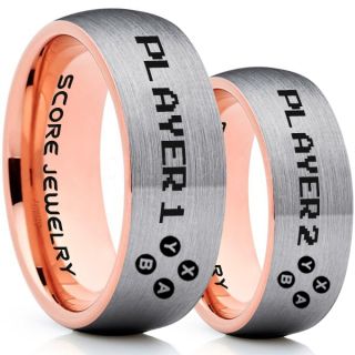 Gamer Rings, Couple Ring Set, Player 1 Player 2 Rings, Controller Rings, Silver Gamer Wedding Rings, Silver Tungsten Gamer Wedding Bands, Silver Tungsten Rings, Silver Wedding Bands, Gamer Jewelry