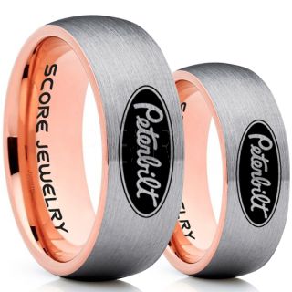 Peterbilt Rings, Peterbilt Jewelry, 2 Piece Couple Set Silver Tungsten Rings, Trucker Rings, Truck Driver Rings, Driver Rings, Silver Tungsten Wedding Bands