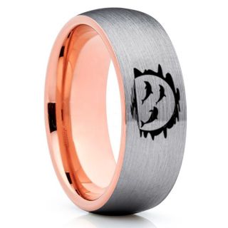 Dolphins Ring, Dolphin Heart Ring, Dolphin Wedding Ring, Dolphin Wedding Band, Marine Life Ring, Bottlenose Dolphins Ring, Silver Tungsten Ring, Silver Wedding Band, Ocean Life Wedding Band