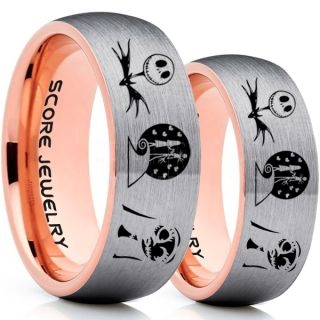 Jack and Sally Rings, Jack and Sally Wedding Bands, Silver Tungsten Rings, Silver Tungsten Wedding Bands, Jack and Sally Wedding Rings
