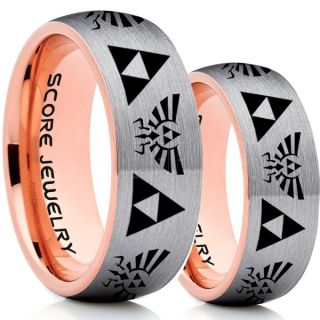 Zelda Ring, Gamer Ring, 2 Piece Couple Set Legend of Zelda Rings, Zelda Wedding Rings, Zelda Wedding Bands, Silver Tungsten Rings, Silver Wedding Bands