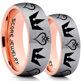 Kingdom Hearts Rings, 2 Piece Couple Kingdom Hearts Rings, Kingdom Hearts Jewelry, Kingdom Hearts Wedding Rings, Kingdom Hearts Wedding Bands, Kingdom Hearts Silver Rings, Silver Tungsten Wedding Bands