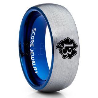 Clover Ring, Lucky 13 Ring, Lucky 13 Jewelry, Shamrock Ring, Irish Ring, Saint Patrick Silver Tungsten Ring, Silver Clover Tungsten Band, Shamrock Tungsten Wedding Ring, Silver Wedding Ring