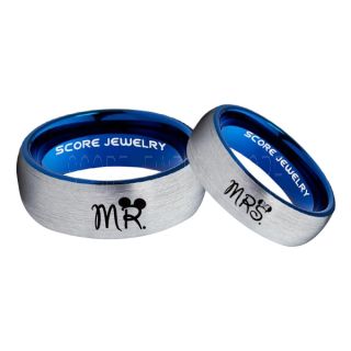 Mickey Mouse Ring, Minnie Mouse Ring, 2 Piece Couple Set Silver Tungsten Bands, Mr & Mrs Rings, Tungsten Wedding Bands, Silver Wedding Rings