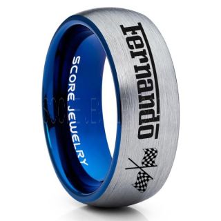 Auto Racing Ring, Ferrari Ring, Personalize with Custom Name, Racing Ring, Racing Wedding Band, Auto Racing Wedding Ring, Silver Tungsten Band, Silver Wedding Ring