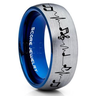 Music Ring, Music Heartbeat Ring, Music Sheet Ring, Music Jewelry, Piano Ring, Silver Tungsten Ring, Silver Ring, Silver Wedding Band, Treble Clef Note Ring, Music Notes Ring