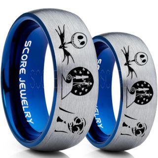 Jack and Sally Rings, Jack and Sally Wedding Bands, Silver Tungsten Rings, Silver Tungsten Wedding Bands, Jack and Sally Wedding Rings