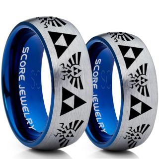 Zelda Ring, Gamer Ring, 2 Piece Couple Set Legend of Zelda Rings, Zelda Wedding Rings, Zelda Wedding Bands, Silver Tungsten Rings, Silver Wedding Bands