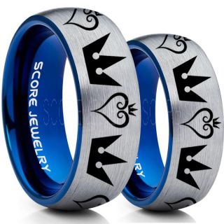 Kingdom Hearts Rings, 2 Piece Couple Kingdom Hearts Rings, Kingdom Hearts Jewelry, Kingdom Hearts Wedding Rings, Kingdom Hearts Wedding Bands, Kingdom Hearts Silver Rings, Silver Tungsten Wedding Bands