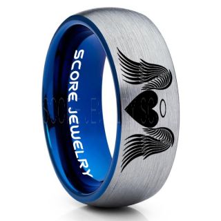 Angel Wings Ring, Halo Ring, Angel Ring, Angel Wings Jewelry, Angel Wings Wedding Ring, Silver Tungsten Band, Silver Wedding Ring, Angel Wedding Ring