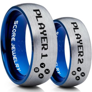 Gamer Rings, Couple Ring Set, Player 1 Player 2 Rings, Controller Rings, Silver Gamer Wedding Rings, Silver Tungsten Gamer Wedding Bands, Silver Tungsten Rings, Silver Wedding Bands, Gamer Jewelry