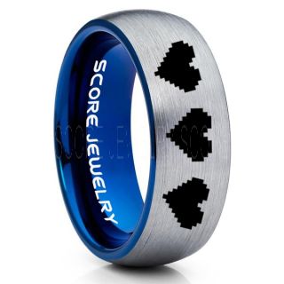 Legend of Zelda Ring, 8 Bit Hearts Ring, Zelda Wedding Ring, Zelda Wedding Band, Gamer Ring, Silver Tungsten Ring, Silver Wedding Band, 8 Bit Hearts Zelda Ring