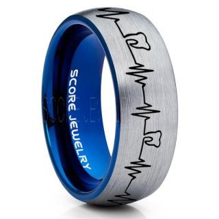 Dentist Ring, Dental Ring, Tooth Ring, Tooth Heartbeat Ring, Molar Tooth Ring, Silver Tungsten Band, Silver Tungsten Wedding Band, Dental Hygienist Gift, Dentist Gift