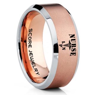 Licensed Practical Nurse Ring, Nurse Ring, LPN Nurse Wedding Band, Career Ring, LPN Nurse Jewelry, Nurse 14K Rose Gold Tungsten Ring, Rose Gold Wedding Band, Rose Gold Tungsten Wedding Band