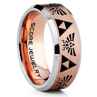 Legend of Zelda Ring, Zelda Triforce Ring, Rose Gold Zelda Wedding Ring, 14K Rose Gold Tungsten Zelda Wedding Band, Rose Gold Tungsten Ring, Rose Gold Wedding Band, Gamer Ring