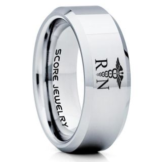 Nurse Ring, Registered Nurse Ring, RN Nurse Wedding Band, Career Ring, RN Nurse Jewelry, Nurse Silver Tungsten Ring, Silver Wedding Band, Silver Tungsten Wedding Band