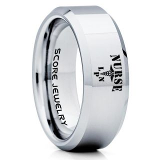 Licensed Practical Nurse Ring, Nurse Ring, LPN Nurse Wedding Band, Career Ring, LPN Nurse Jewelry, Silver Nurse Tungsten Ring, Silver Wedding Band, Silver Tungsten Wedding Band