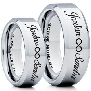 Infinity Couple Rings, Matching Couple Wedding Rings Set, Couple Wedding Rings, CUSTOMIZE YOUR NAMES Wedding Bands, Always and Forever Jewelry, Silver Tungsten Wedding Ring, Silver Tungsten Rings