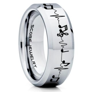 Music Ring, Music Heartbeat Ring, Music Sheet Ring, Music Jewelry, Piano Ring, Silver Tungsten Ring, Silver Ring, Silver Wedding Band, Treble Clef Note Ring, Music Notes Ring