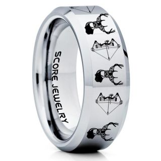 Deer Hunting Ring, Elk Hunting Ring, Deer Hunting Tungsten Ring, Crossbow Deer Hunting Ring, Crossbow Deer Ring, Deer Jewelry, Silver Tungsten Wedding Band