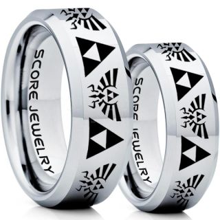 Zelda Ring, Gamer Ring, 2 Piece Couple Set Legend of Zelda Rings, Zelda Wedding Rings, Zelda Wedding Bands, Silver Tungsten Rings, Silver Wedding Bands