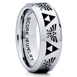 Legend of Zelda Ring, Zelda Triforce Ring, Silver Zelda Wedding Ring, Silver Tungsten Zelda Wedding Band, Silver Tungsten Ring, Silver Wedding Band, Gamer Ring