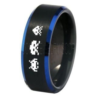 Player 1 Player 2 Rings, Retro Gamer Rings, Gamer Rings, Space Invaders Rings, Atari Rings, Nintendo Rings, Black Tungsten Rings, Black Wedding Bands