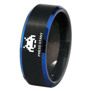 Player 1 Player 2 Rings, Retro Gamer Rings, Gamer Rings, Space Invaders Rings, Atari Rings, Nintendo Rings, Black Tungsten Rings, Black Wedding Bands
