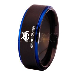Player 1 Player 2 Rings, Retro Gamer Rings, Gamer Rings, Space Invaders Rings, Atari Rings, Nintendo Rings, Black Tungsten Rings, Black Wedding Bands