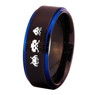 Player 1 Player 2 Rings, Retro Gamer Rings, Gamer Rings, Space Invaders Rings, Atari Rings, Nintendo Rings, Black Tungsten Rings, Black Wedding Bands
