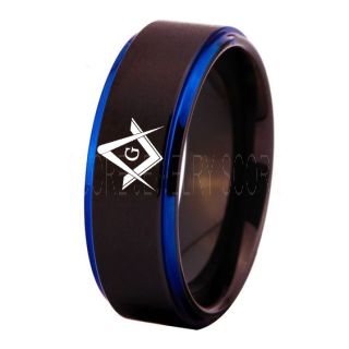 Freemason Ring, Freemason Jewelry, Freemasonry Jewelry, Black Tungsten Band, Black Tungsten Wedding Band, Freemasonry Ring, Square and Compasses Tungsten Ring