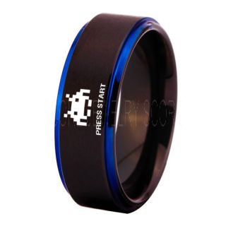 Player 1 Player 2 Rings, Retro Gamer Rings, Gamer Rings, Space Invaders Rings, Atari Rings, Nintendo Rings, Black Tungsten Rings, Black Wedding Bands