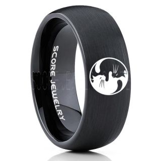 Cat Ring, Kat Yin Yang Ring, Yin Yang Ring, Kitten Ring, Kitten Paw Ring, Black Cat Paws Ring, 8mm Kitten Ring, Cat Paw Jewelry, Cat Paws Wedding Band, Cat Lover Ring, Black Tungsten Ring, Black Wedding Band, Cat Lover Jewelry