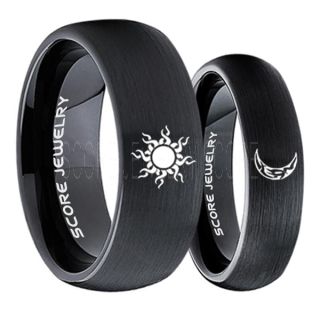 2 Piece Couple Tribal Sun and Moon Rings, Sun and Moon Wedding Bands, Tribal Sun and Moon Rings, Black Tungsten Bands, Sun and Moon Wedding Bands