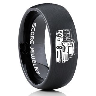 Dump Truck Ring, Truck Driver Ring, Trucker Ring, Black Tungsten Ring, Trucker Jewelry, Truck Driver Wedding Band, Black Tungsten Band, Black Wedding Ring