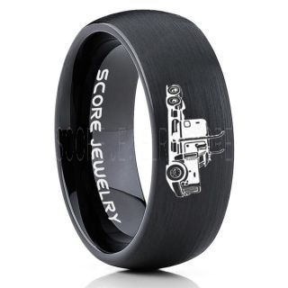Truck Driver Ring, Trucker Ring, Black Tungsten Ring, Trucker Jewelry, Truck Driver Wedding Band, Black Tungsten Band, Black Wedding Ring