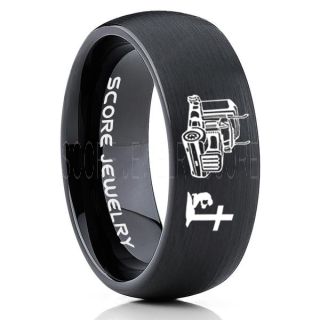 Truck Driver Ring, Trucker Ring, Praying Cowboy Ring, Black Tungsten Ring, Trucker Jewelry, Truck Driver Wedding Band, Black Tungsten Band, Black Wedding Ring