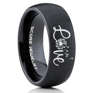 Love Ring, Inspirational Ring, Mom Ring, Mother Ring, Mother Jewelry, Mothers Ring, 6mm Black Tungsten Ring, Dandelion Ring, Black Tungsten Band, Black Mothers Ring, Black Tungsten Ring