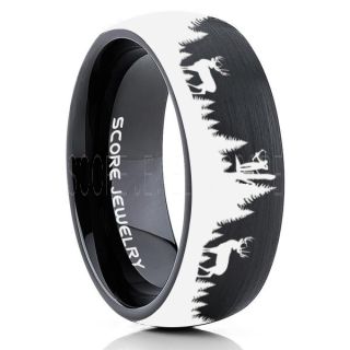 Deer Hunting Ring, Elk Hunting Ring, Deer Hunting Tungsten Ring, Crossbow Deer Hunting Ring, Crossbow Deer Ring, Elk in Forest Scene Ring, Deer Jewelry, Black Tungsten Wedding Band