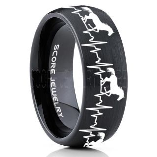 Mustang Ring, Horse Ring, Mustang Heartbeat Ring, Equestrian Ring, Horse Lovers Ring, Western Ring, Cowboys Ring, Black Tungsten Ring, Black Wedding Band, Horse Wedding Ring