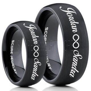 Infinity Couple Rings, Matching Couple Wedding Rings Set, Couple Wedding Rings, CUSTOMIZE YOUR NAMES Wedding Bands, Always and Forever Jewelry, Black Tungsten Wedding Ring, Black Tungsten Rings