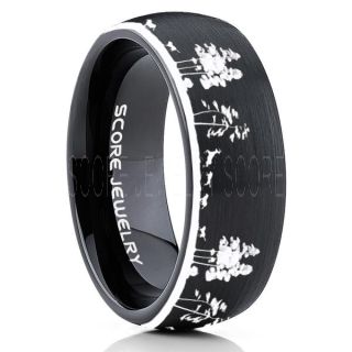Wolves Hunting Deer Ring, Deer Hunting Ring, Elk Hunting Ring, Deer Hunting Tungsten Ring, Wolves Hunting Deer Scene Ring, Crossbow Deer Ring, Elk in Forest Scene Ring, Deer Jewelry, Black Tungsten Wedding Band