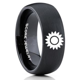 Sunflower Ring, Sunflower Jewelry, Sunflower Wedding Ring, Sunflower Wedding Band, Black Tungsten Ring, Black Wedding Band, Black Wedding Ring