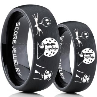 Jack and Sally Rings, Jack and Sally Wedding Bands, Black Tungsten Rings, Black Tungsten Wedding Bands, Jack and Sally Wedding Rings