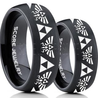 Zelda Ring, Gamer Ring, 2 Piece Couple Set Legend of Zelda Rings, Zelda Wedding Rings, Zelda Wedding Bands, Black Tungsten Rings, Black Wedding Bands
