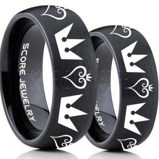 Kingdom Hearts Rings, 2 Piece Couple Kingdom Hearts Rings, Kingdom Hearts Jewelry, Kingdom Hearts Wedding Rings, Kingdom Hearts Wedding Bands, Kingdom Hearts Black Rings, Black Tungsten Wedding Bands