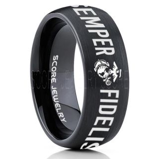 Semper Fidelis Marines Ring, United States Marine Corps Ring, 8mm Black Tungsten Ring, Black Wedding Band, Black Tungsten Band, Military Ring, United States Marine Corps