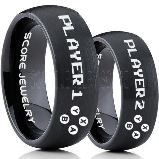 Gamer Rings, Couple Ring Set, Player 1 Player 2 Rings, Controller Rings, Black Gamer Wedding Rings, Black Tungsten Gamer Wedding Bands, Black Tungsten Rings, Black Wedding Bands, Gamer Jewelry