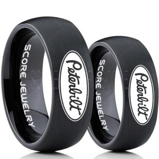 Peterbilt Rings, Peterbilt Jewelry, 2 Piece Couple Set Black Tungsten Rings, Trucker Rings, Truck Driver Rings, Driver Rings, Black Tungsten Wedding Bands
